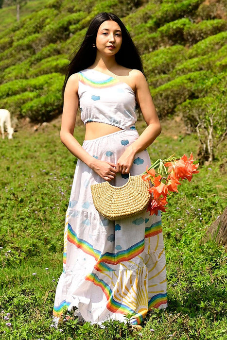 multicolor off shoulder dress Maria Off Shoulder Maxi Dress - Multi Color